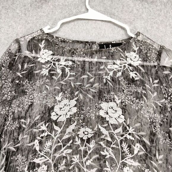 Lulu's Whispering Winds Top Wmns M Gray Floral Embroidered Long Sleeve Sheer - Picture 2 of 12